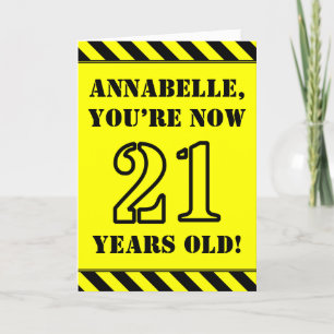 21st Birthday: Fun Stencil Style Text, Custom Name Card