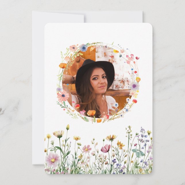 21st Birthday Garden Floral Wild Meadow Photo Invitation (Back)