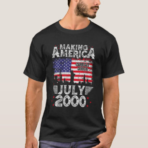 21St Birthday Gift July 2000 American Flag 21 Year T-Shirt