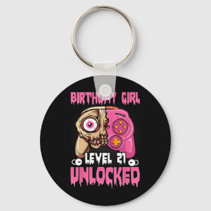 21st Birthday Girl Level 21 Unlocked Video Game Ha Keychain