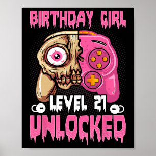 21st Birthday Girl Level 21 Unlocked Video Game Ha Poster