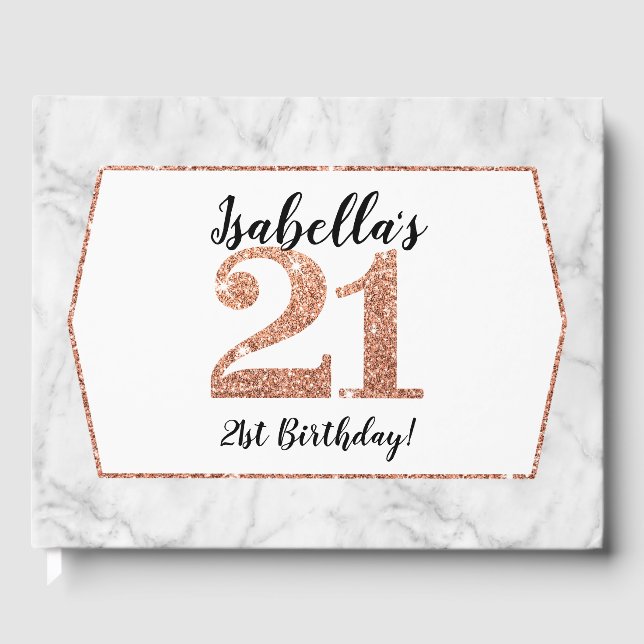 21st BIRTHDAY glam luxe rose gold copper glitter Guest Book (Front)