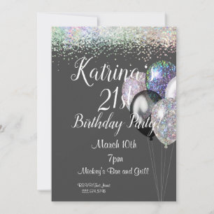 21st Birthday, Glitter Birthday Invitation