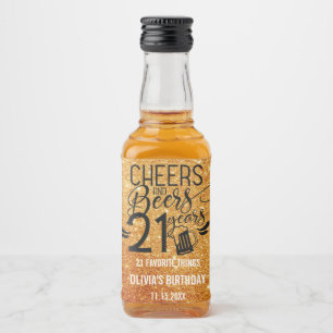 21st birthday Glitter   Cheers & Beers to 21 Years Liquor Bottle Label