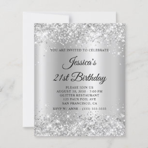 21st Birthday Glittery Silver Shimmer Invite