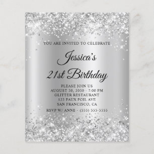 21st Birthday Glittery Silver Shimmer Invite Flyer