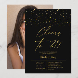 21st Birthday Gold Black Modern Invitation