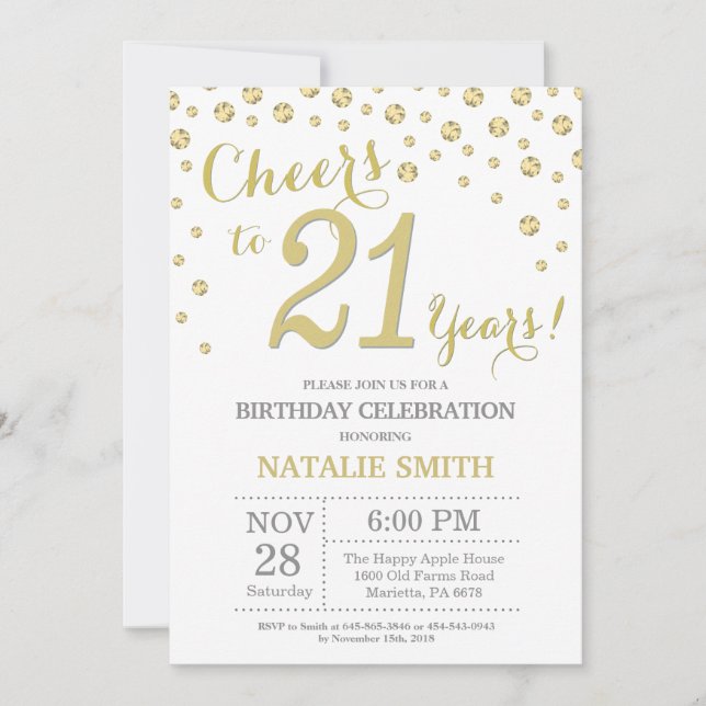 21st Birthday Gold Glitter Diamond Invitation (Front)