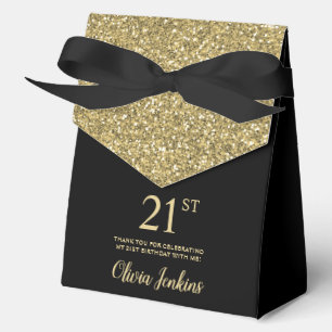 21st Birthday Gold Glitter Thank You Favor Box