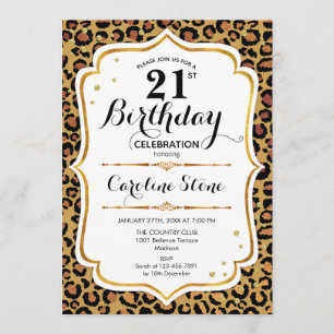 21st Birthday - Gold Leopard Print Invitation