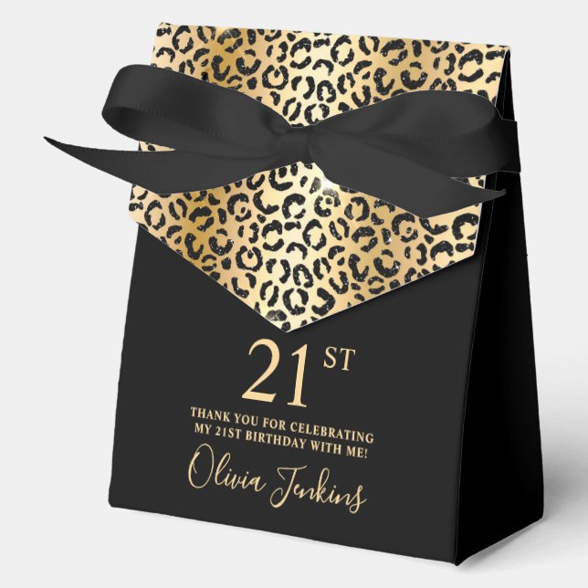 21st Birthday Gold Leopard Print Thank You  Favor Box (Front)