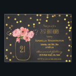 21st Birthday | Gold Mason Jar Confetti Chalkboard Invitation<br><div class="desc">Pink watercolor flowers and fake gold foil mason jar 21st birthday party invite. Please note: all products on Zazzle have flat-printed graphics.</div>