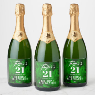 21st Birthday Green to Black Watercolor Sparkling  Sparkling Wine Label