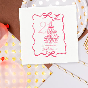 21st Birthday Hand Drawn Champagne Tower  Napkin