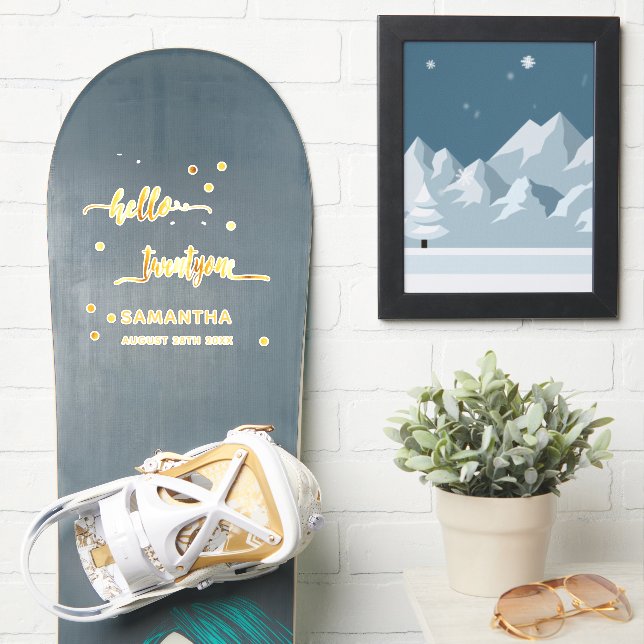 21st birthday hello twentyone gold name  (Snowboard)