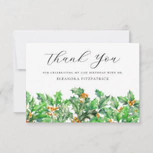 21st Birthday Holly December Birth Flower Custom Thank You Card