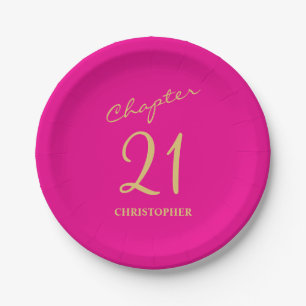 21st Birthday Hot Pink Gold Chapter 21 Paper Plate