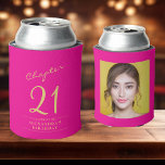 21st Birthday Hot Pink Gold Photo Template Can Cooler<br><div class="desc">Celebrate your loved one's birthday in style with a personalized hot pink and gold birthday can cooler featuring their favourite photo. Discover how this high-quality,  customizable cooler can elevate any birthday celebration and create a lasting impression for the birthday honoree.</div>