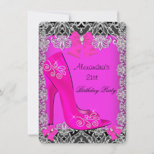 21st Birthday Hot Pink High Heel Shoe Lace 3 Invitation