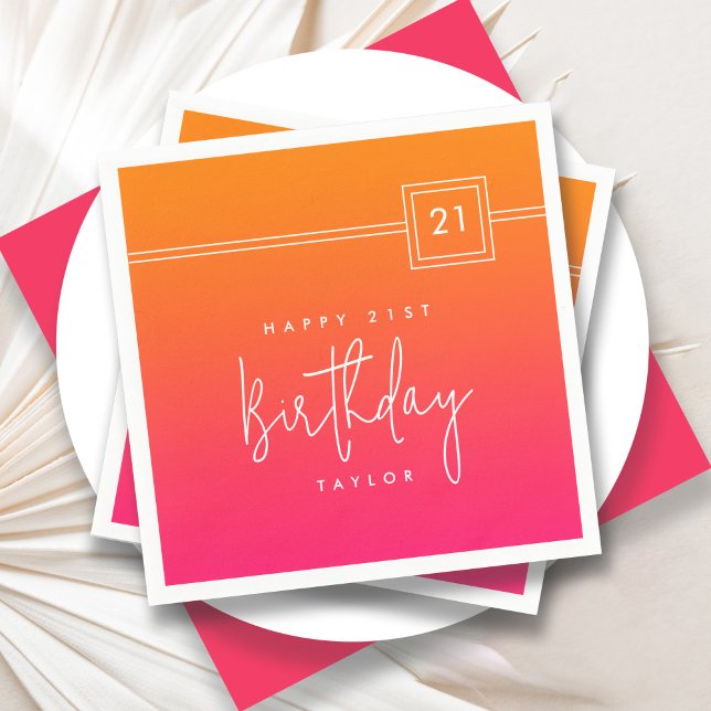 21st Birthday Hot Pink Orange Colourful  Napkin (Creator Uploaded)
