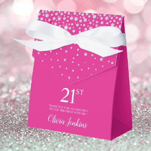 21st Birthday Hot Pink Sparkly Thank You Favor Box