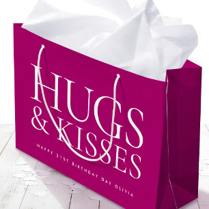 21st Birthday Hugs and Kisses Custom Pink Large Gift Bag