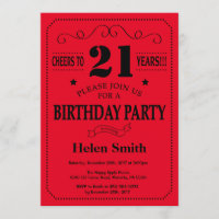 21st Birthday Invitation Black and Red