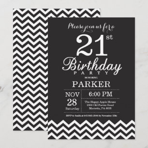 21st Birthday Invitation Black and White Chevron