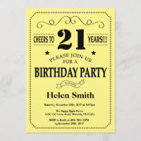21st Birthday Invitation Black and Yellow