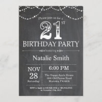 21st Birthday Invitation Chalkboard String Lights
