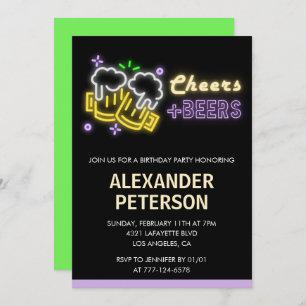 21st birthday invitation Cheers Beer Men Neon Glow