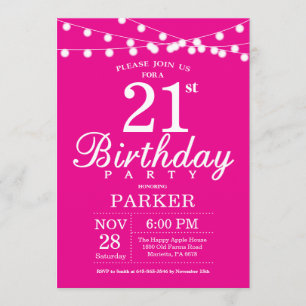 21st Birthday Invitation Hot Pink