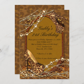 21st Birthday Invitation, Leopard print invitation