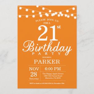 21st Birthday Invitation Orange