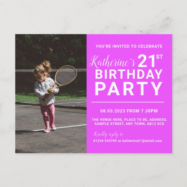 21st Birthday Invitation Photo Card Pink (Front)