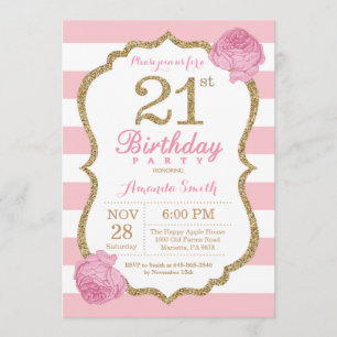 21st Birthday Invitation Pink and Gold Floral