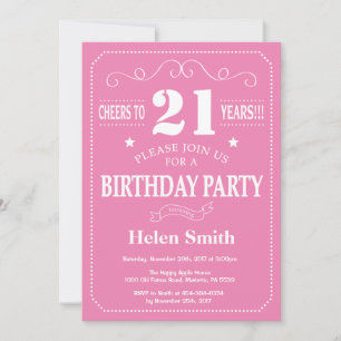 21st Birthday Invitation Pink and White