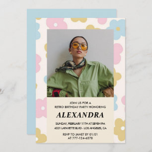 21st birthday invitation Retro Groovy Flowers Cute