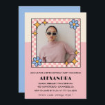 21st birthday invitation Retro Groovy Pink Flowers<br><div class="desc">21st birthday invitation Retro Groovy Pink Flowers</div>