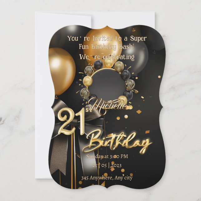 21st Birthday Invitation Template  (Front)
