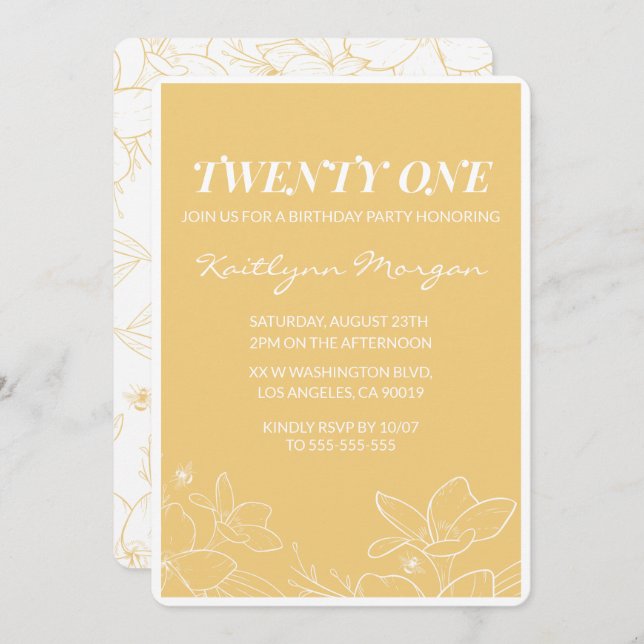 21st birthday invitations Brunch Modern Yellow (Front/Back)