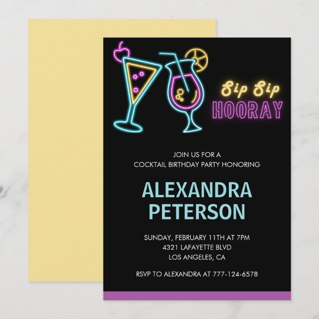 21st birthday invitations Cocktail Neon Glow (Front/Back)