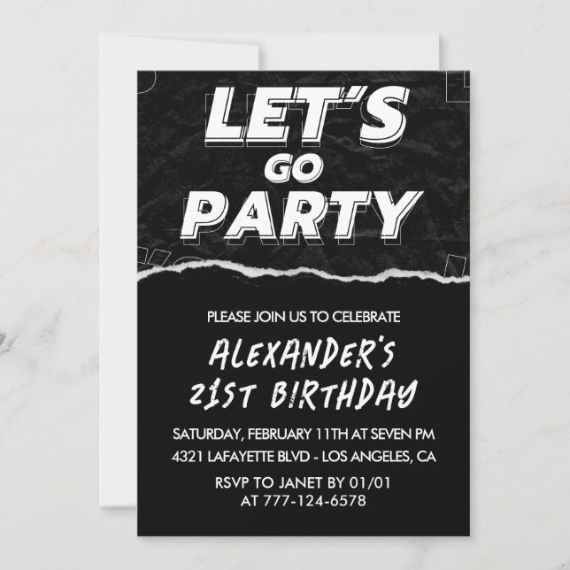 21st birthday invitations Men Black White (Front)