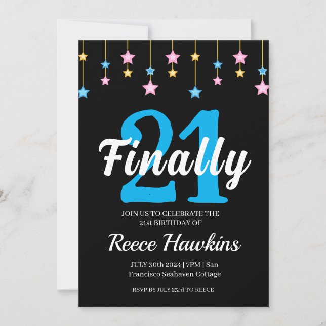 21st birthday invitations modern black and white (Front)
