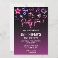 21st birthday invitations Pink Neon Light