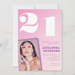 21st birthday invitations Retro Pink Photo
