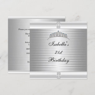 21st Birthday Jewel Tiara Silver & White Invitation