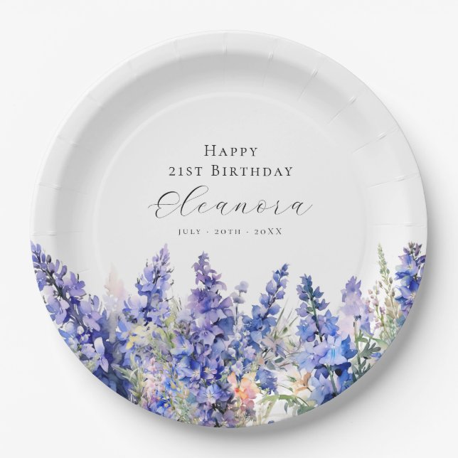 21st Birthday July Birth Flower Larkspur Custom Paper Plate (Front)