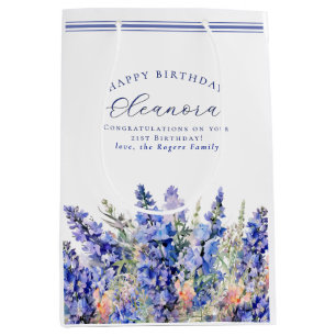 21st Birthday July Birth Month Flower Blue Medium Gift Bag