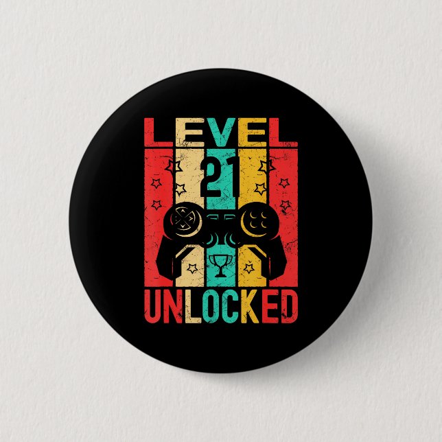 21st Birthday Level 21 Unlocked Gamer Funny Birthd 2 Inch Round Button (Front)